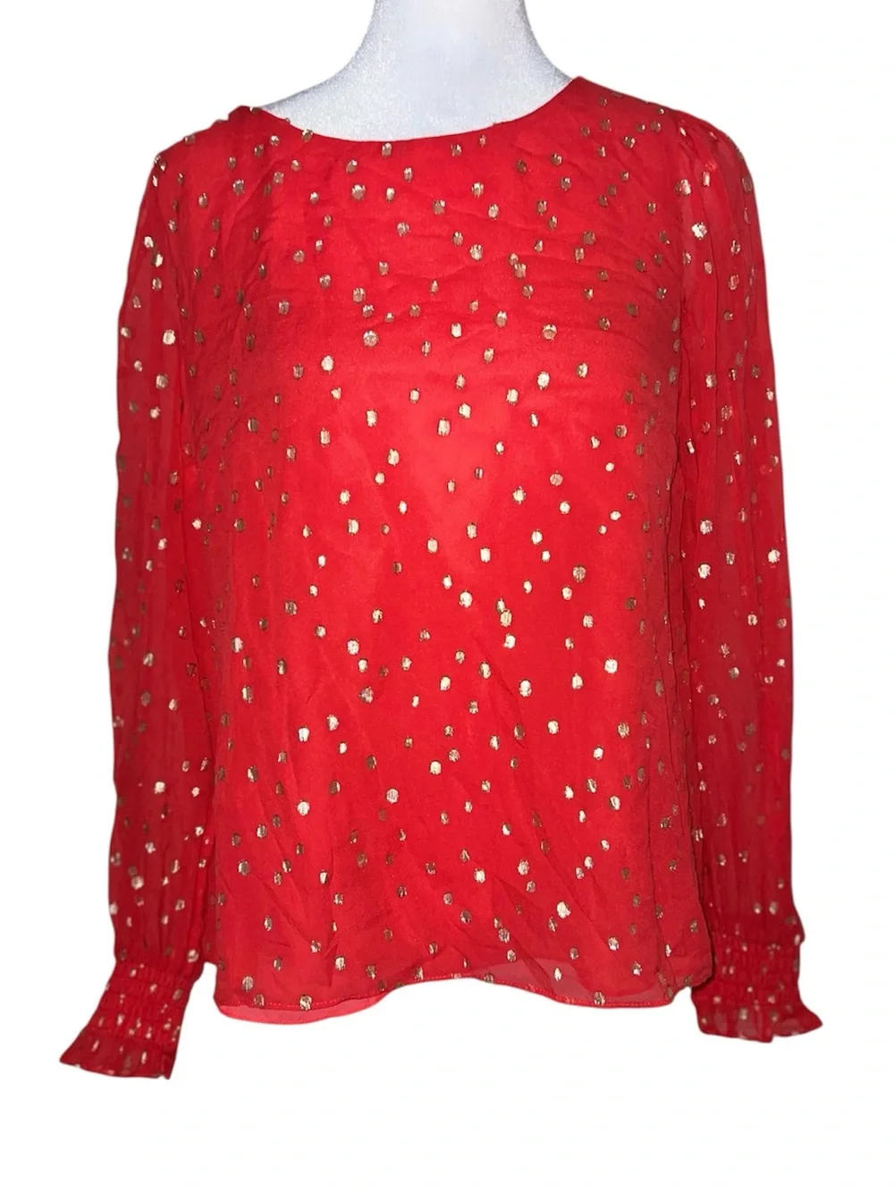 Lilly Pulitzer silk Idina ruby Red Polka Dot Puff Sleeve Blouse size Small